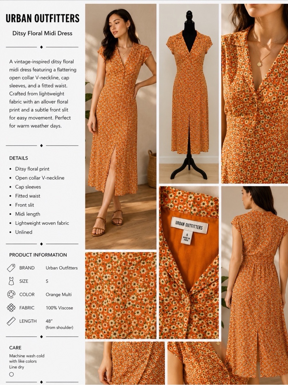 Urban Outfitters Orange with Flowers Short Sleeve Dress